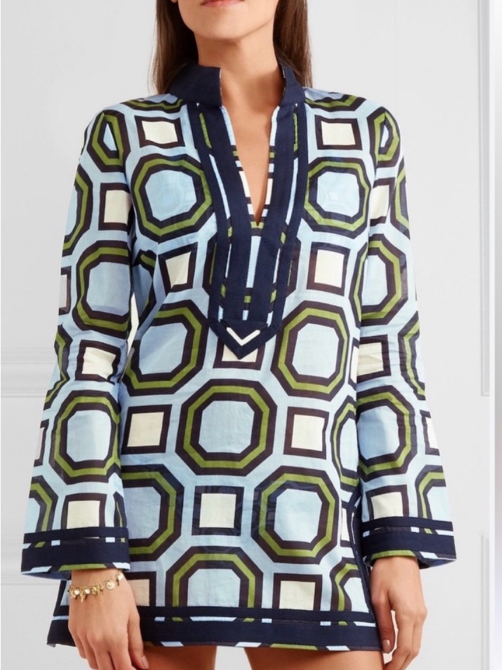 Tory Burch Blue, Navy & Olive Geometric Tunic Coverup